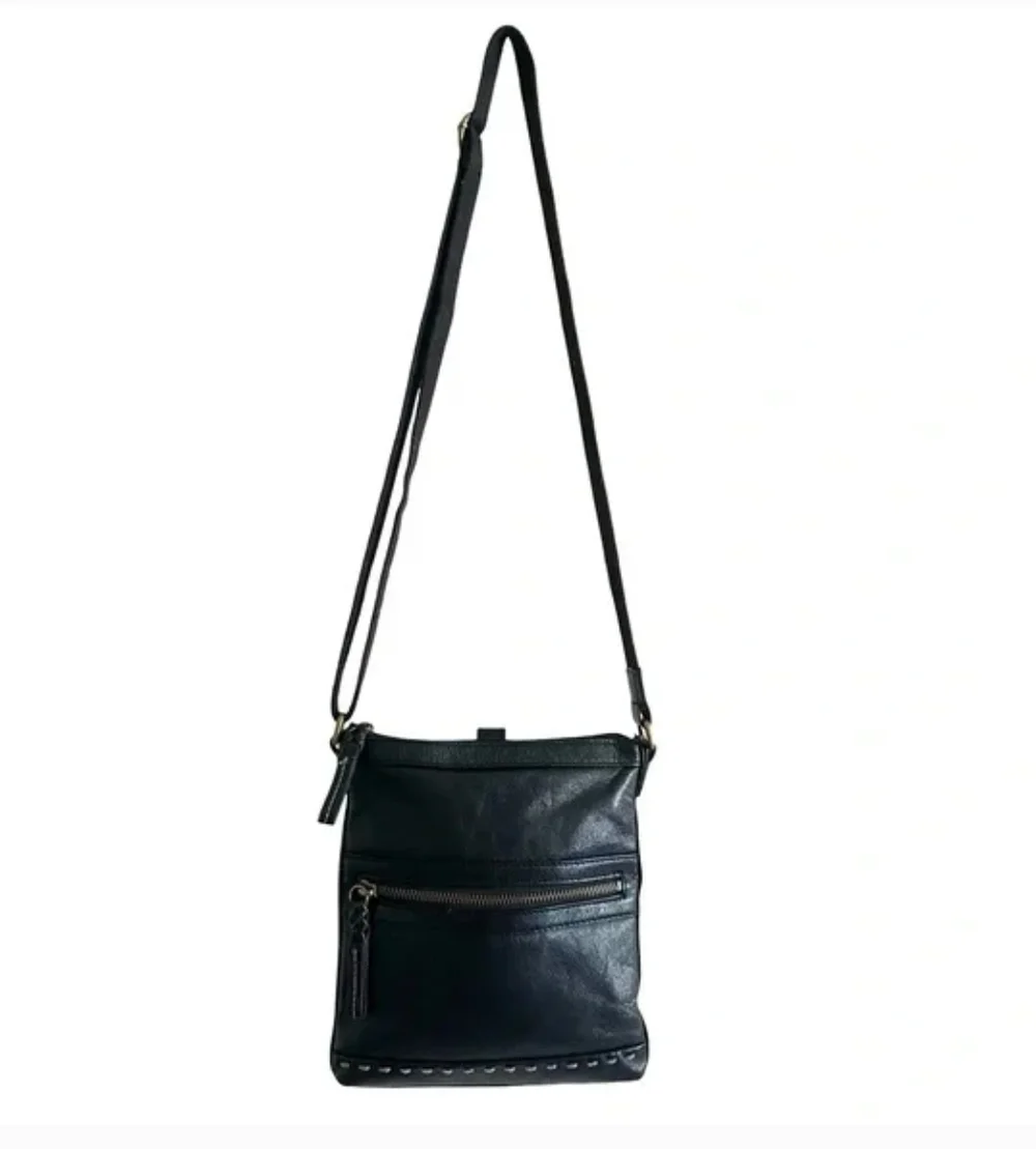 The Sak Black Leather Braided Embroidered Crossbody Shoulder Bag 8